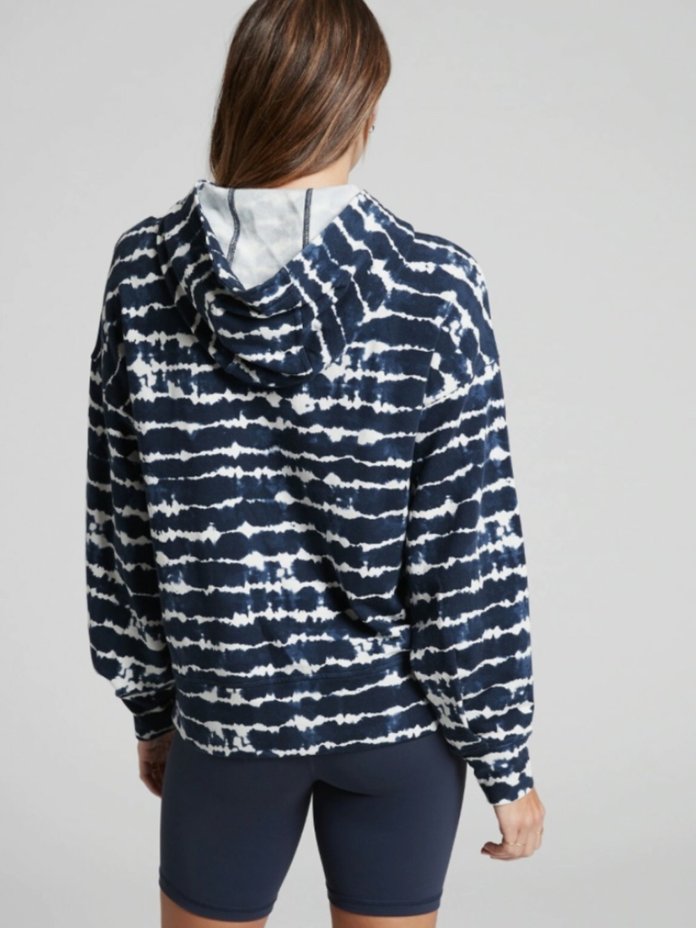 Athleta, Balance Printed Hoodie Top, Tahiti Navy, Size S